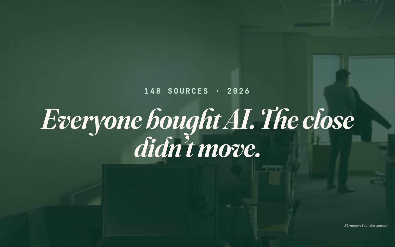 AI-generated photograph: an empty sales office on a Monday morning