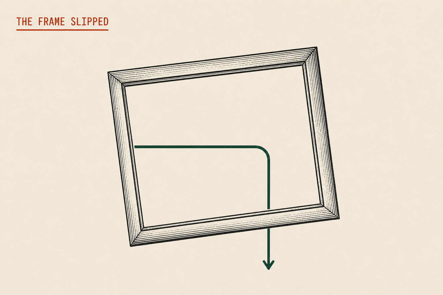 Editorial cover. A frame that silently slips from leading to chasing.