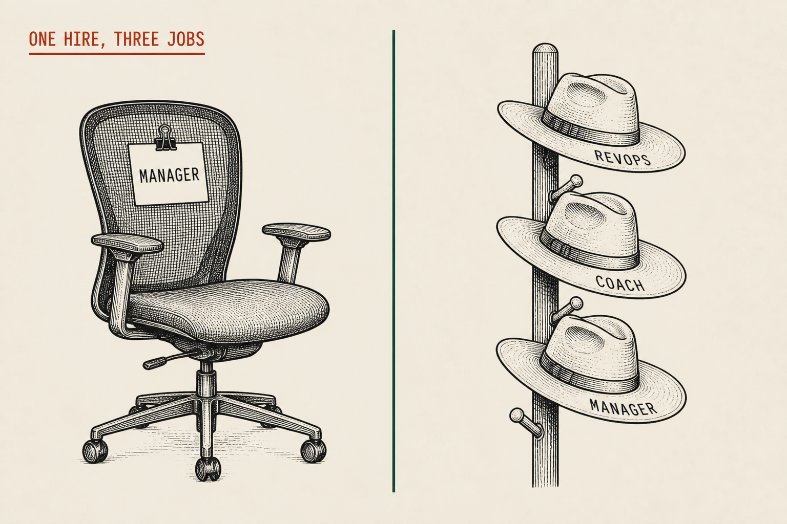 Editorial cover. One hire asked to be manager, RevOps, and coach at once.